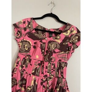 Carole Little Dress Pink Floral Pleated Empire Waist Size 4 Retro Rockabilly Vtg